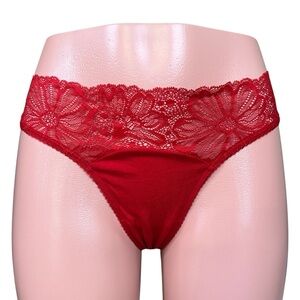 NWT Victoria's Secret Red Floral Lace Thong Panty‎ XL